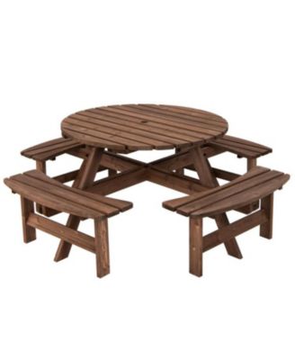 Patio 8 Seat Wood Picnic Dining Seat Bench Set