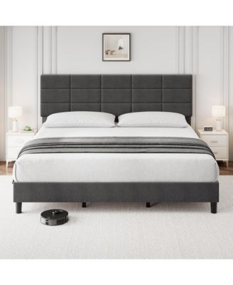Linen Upholstered Platform Bed Frame with Adjustable Headboard, Wood Slat Support, Quiet Design, No Box Spring Needed