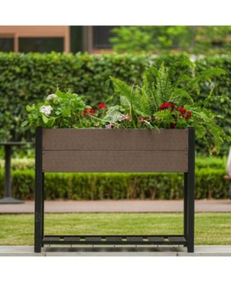 42" x 33" HDPE Raised Garden Bed with Legs and Shelf, Elevated Planter Box for Vegetables, Herbs, Patio and Outdoor Use