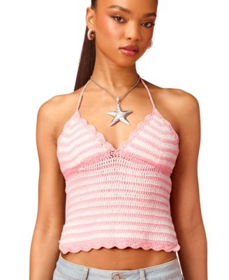 Women's Barbie Backless Striped Crochet Halter Top