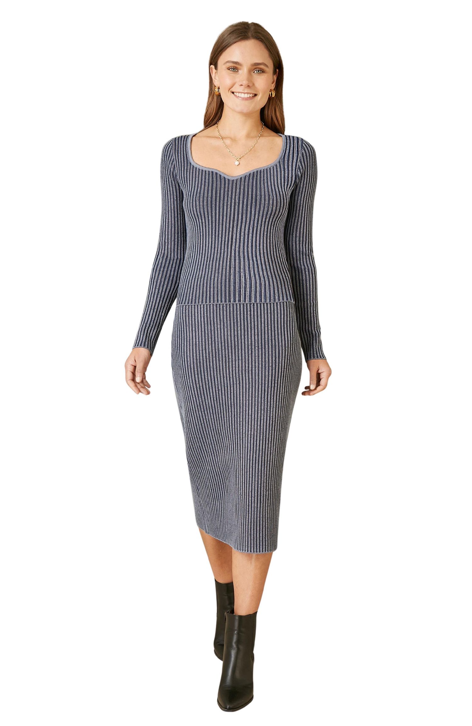 Women's Rib Knit Midi Skirt Stretch and Cozy