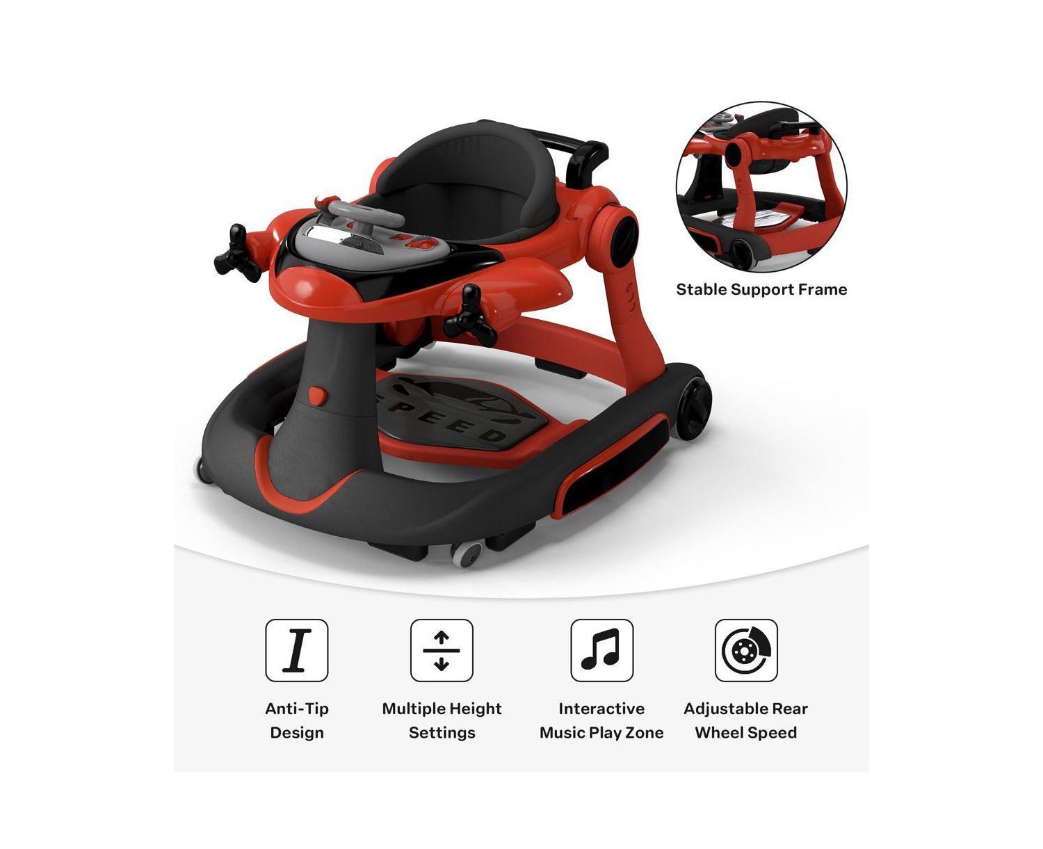 Convertible Baby Activity Walker with Adjustable Height, Foldable Design and Interactive Play Features
