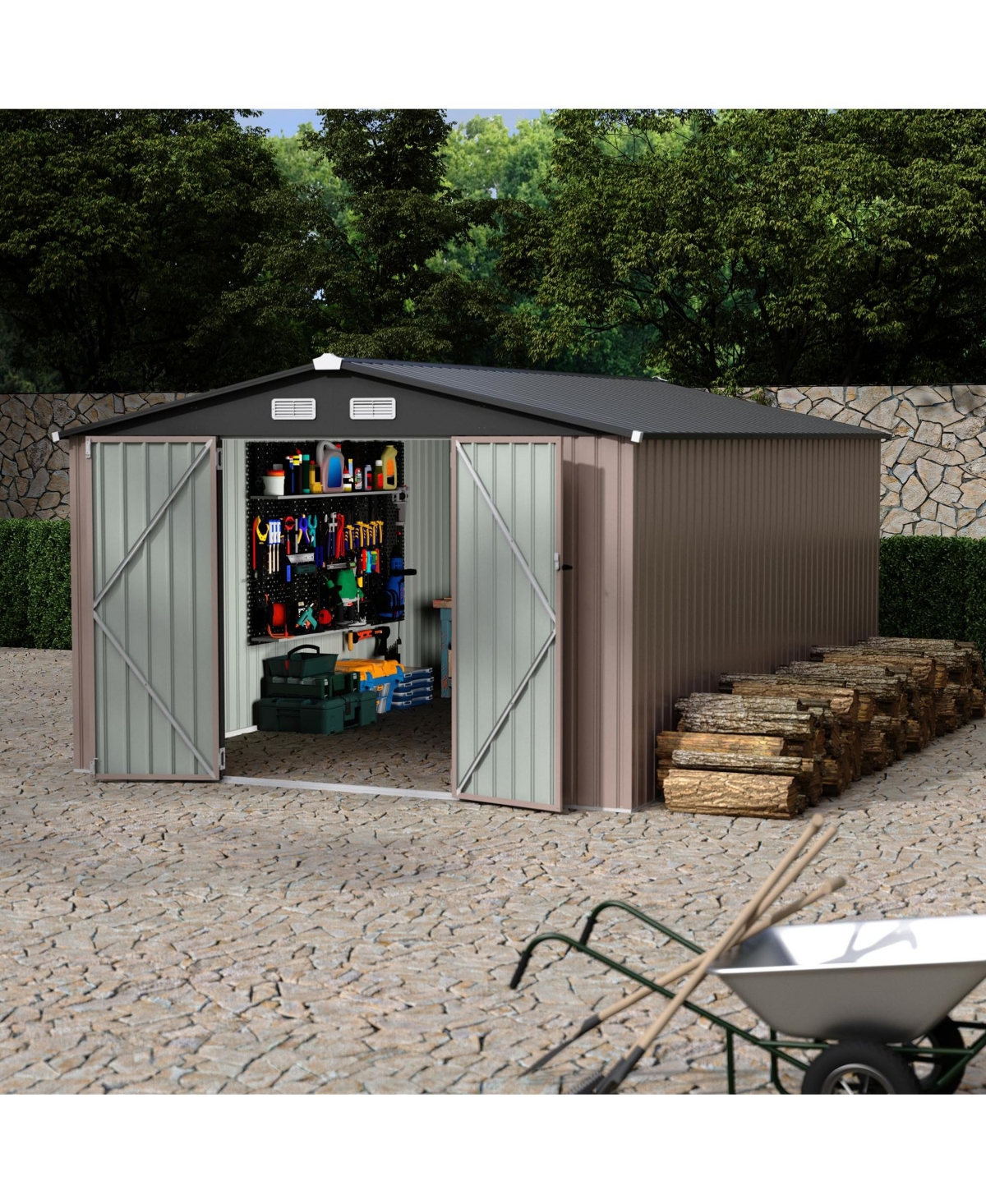 Durable Steel Outdoor Metal Storage Shed With Lockable Security Door Ventilation Vents And Easy Assembly For Backyard Patio Lawn Yard