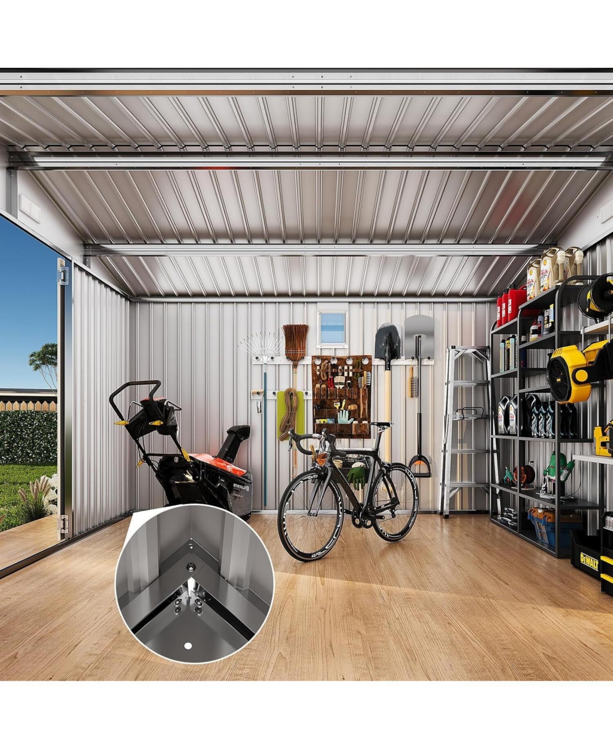 GarveeLife Outdoor Metal Storage Shed With Lockable Door Vents Windows And Integrated Solar Light For Enhanced Visibility
