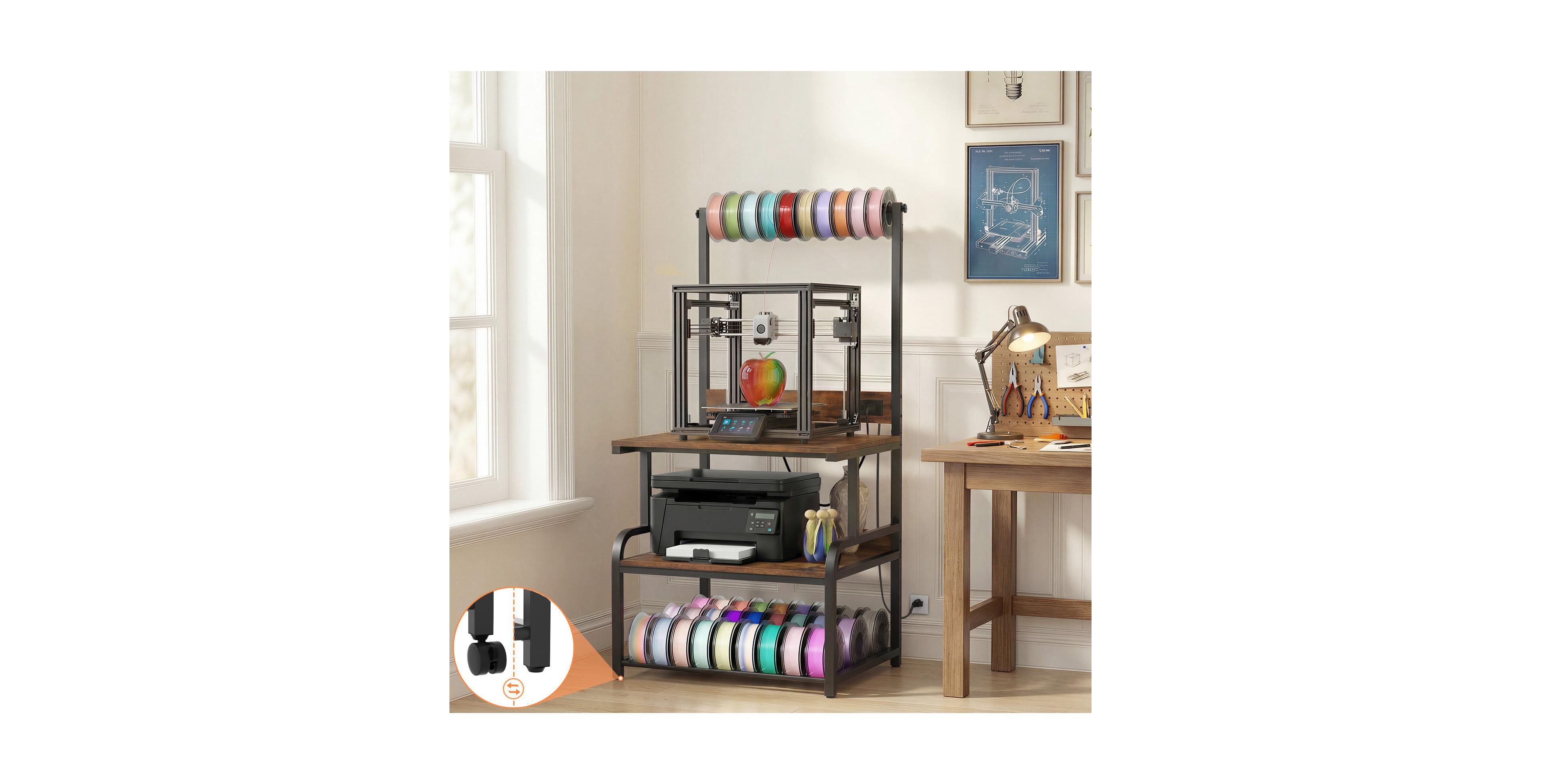 Aheaplus Large Printer Stand with 4-Tier Storage and Charging Station, 3D Printer Table with Filament Storgae and Rolling
