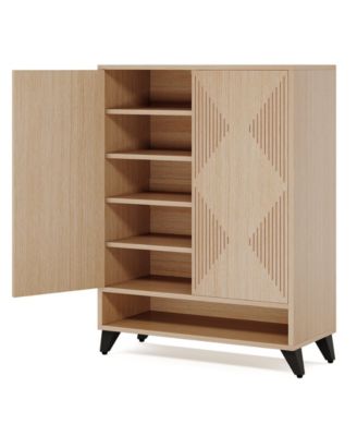 Wood Shoe Cabinet with 6 Tier Adjustable Storage Shelves