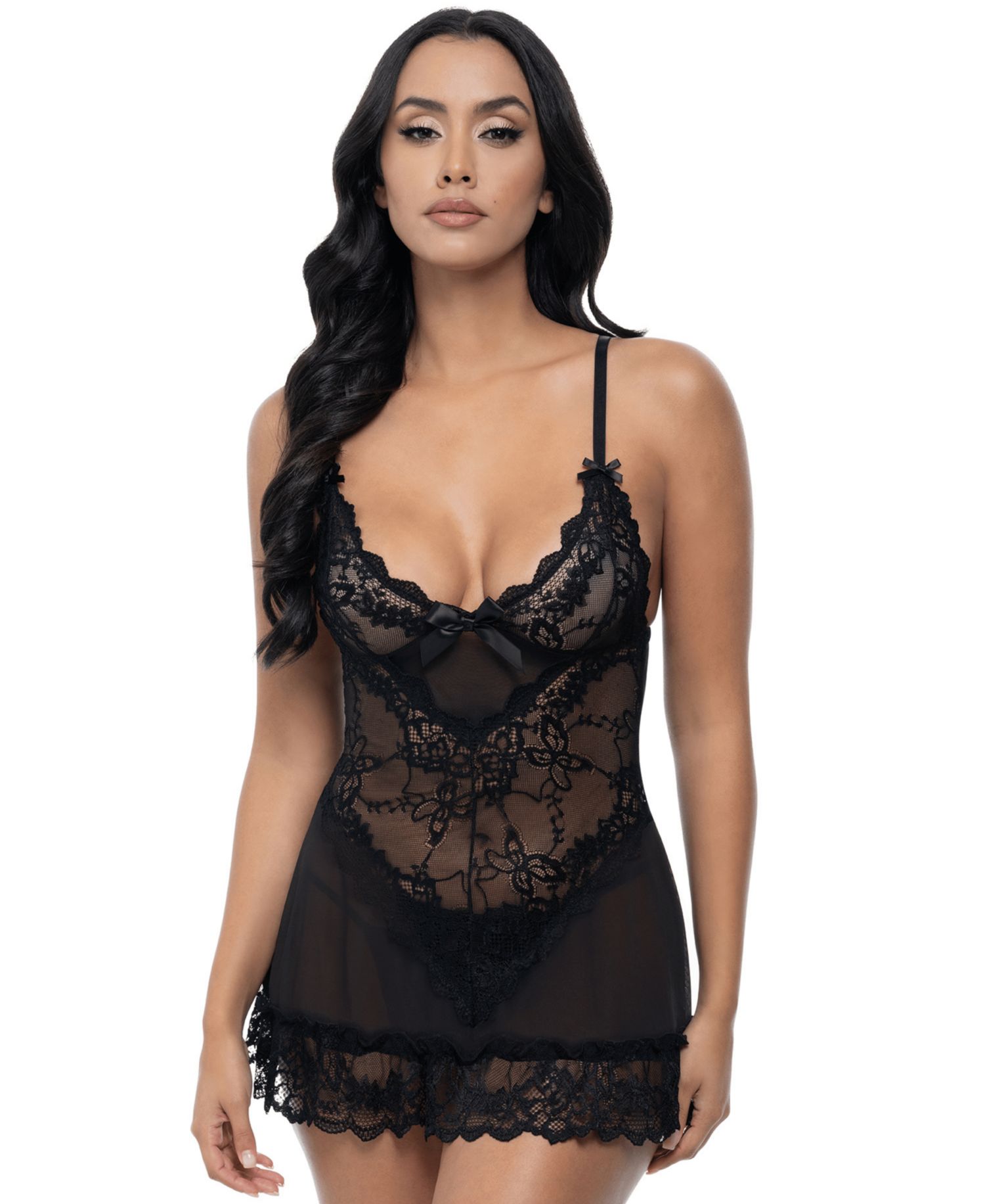 Oh La La Cheri Women's Valentine Soft Cup Ruffle Hem Lace Babydoll