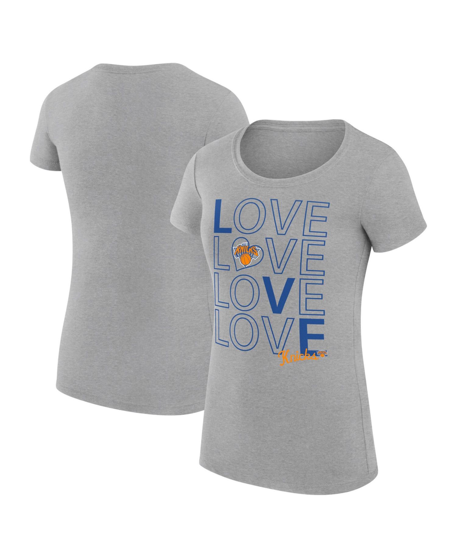 Women's Heather Gray New York Knicks Super-Slim Fit Lightweight Basketball Love T-Shirt