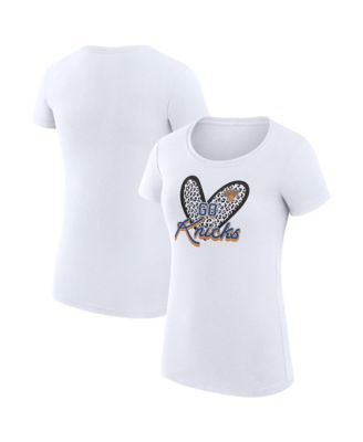 Women's White New York Knicks Super-Slim Fit Lightweight Leopard Heart T-Shirt