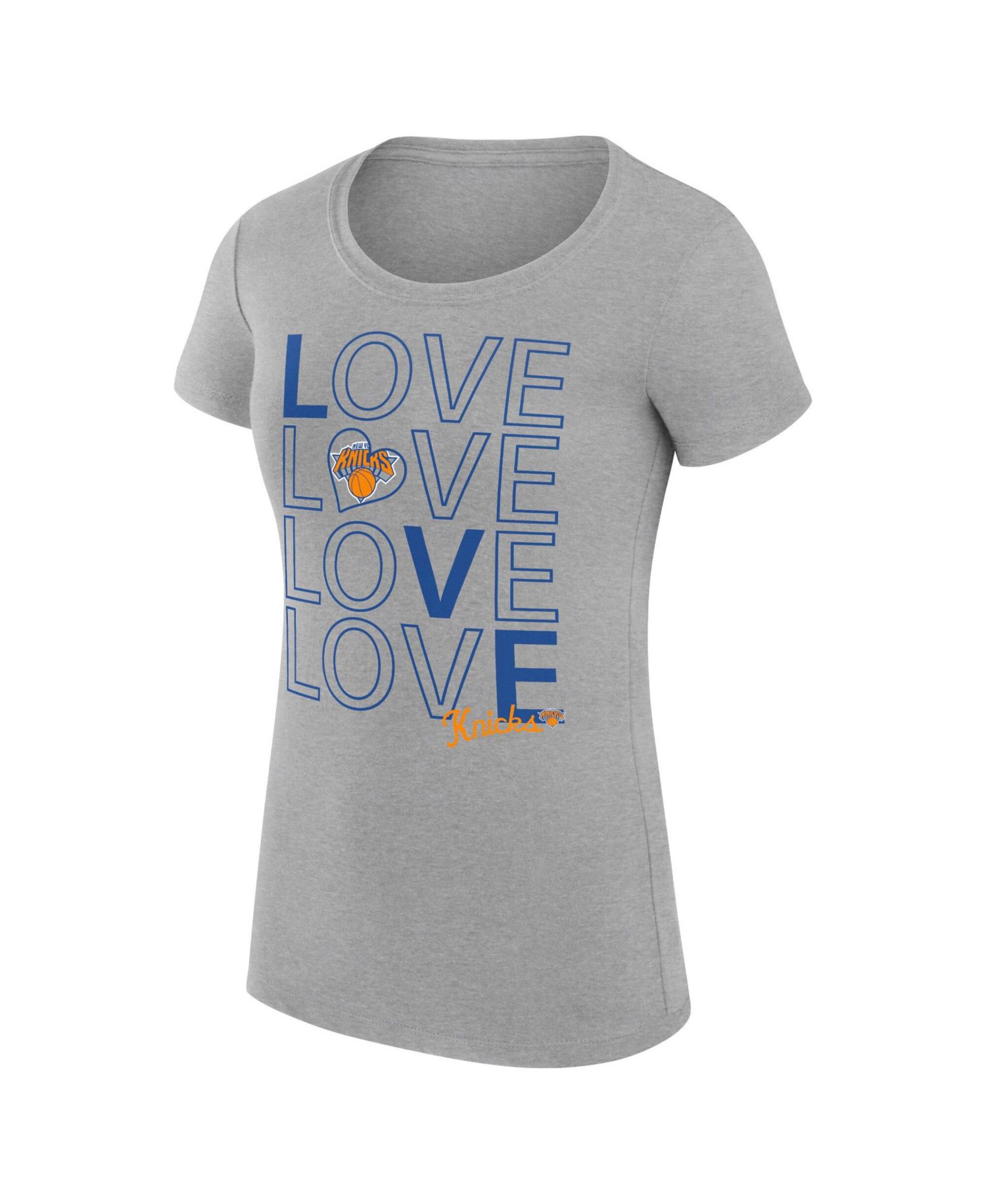 Women's Heather Gray New York Knicks Super-Slim Fit Lightweight Basketball Love T-Shirt