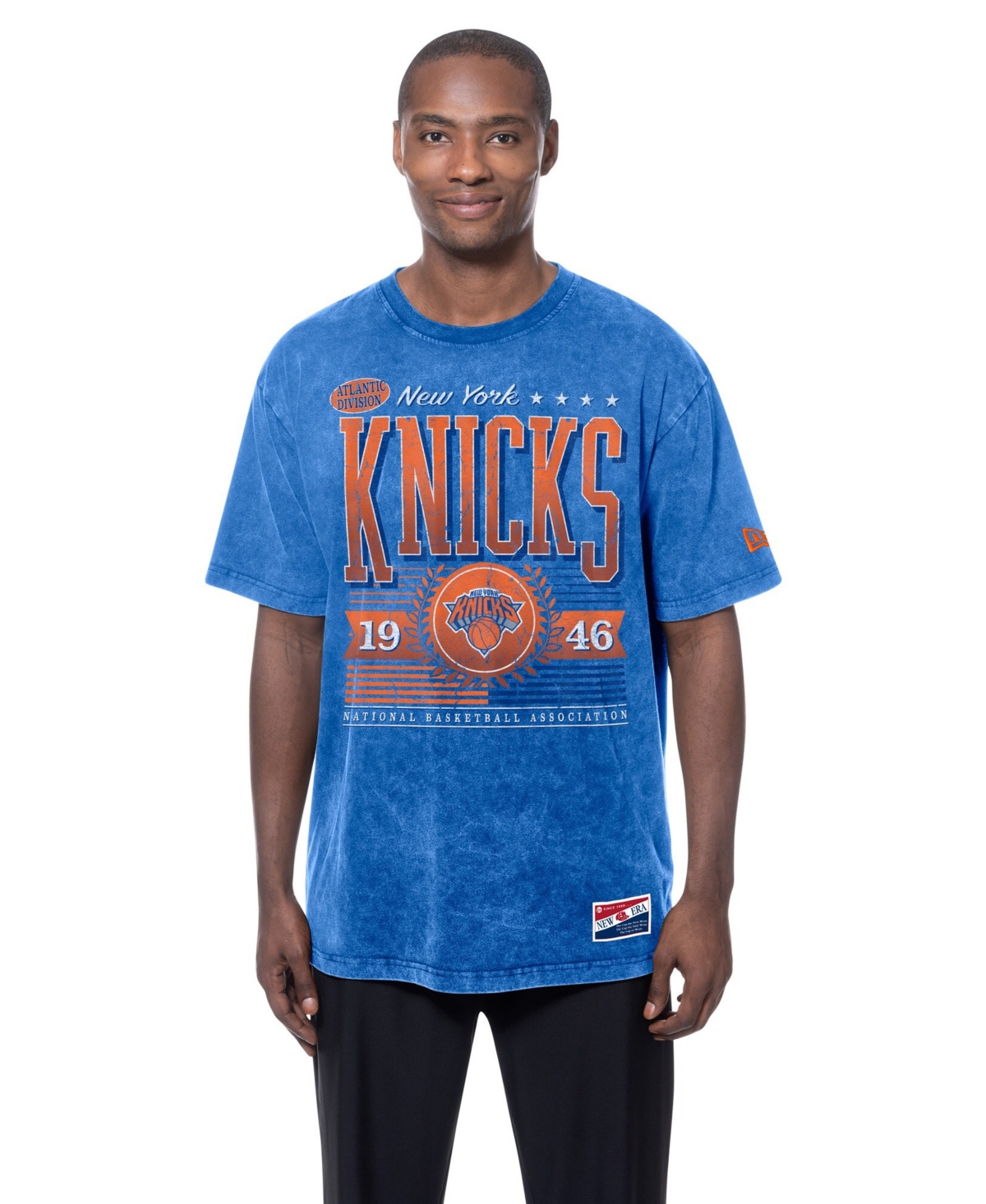 New Era Men's Blue York Knicks Oversized Throwback Collection Mineral Wash T-Shirt
