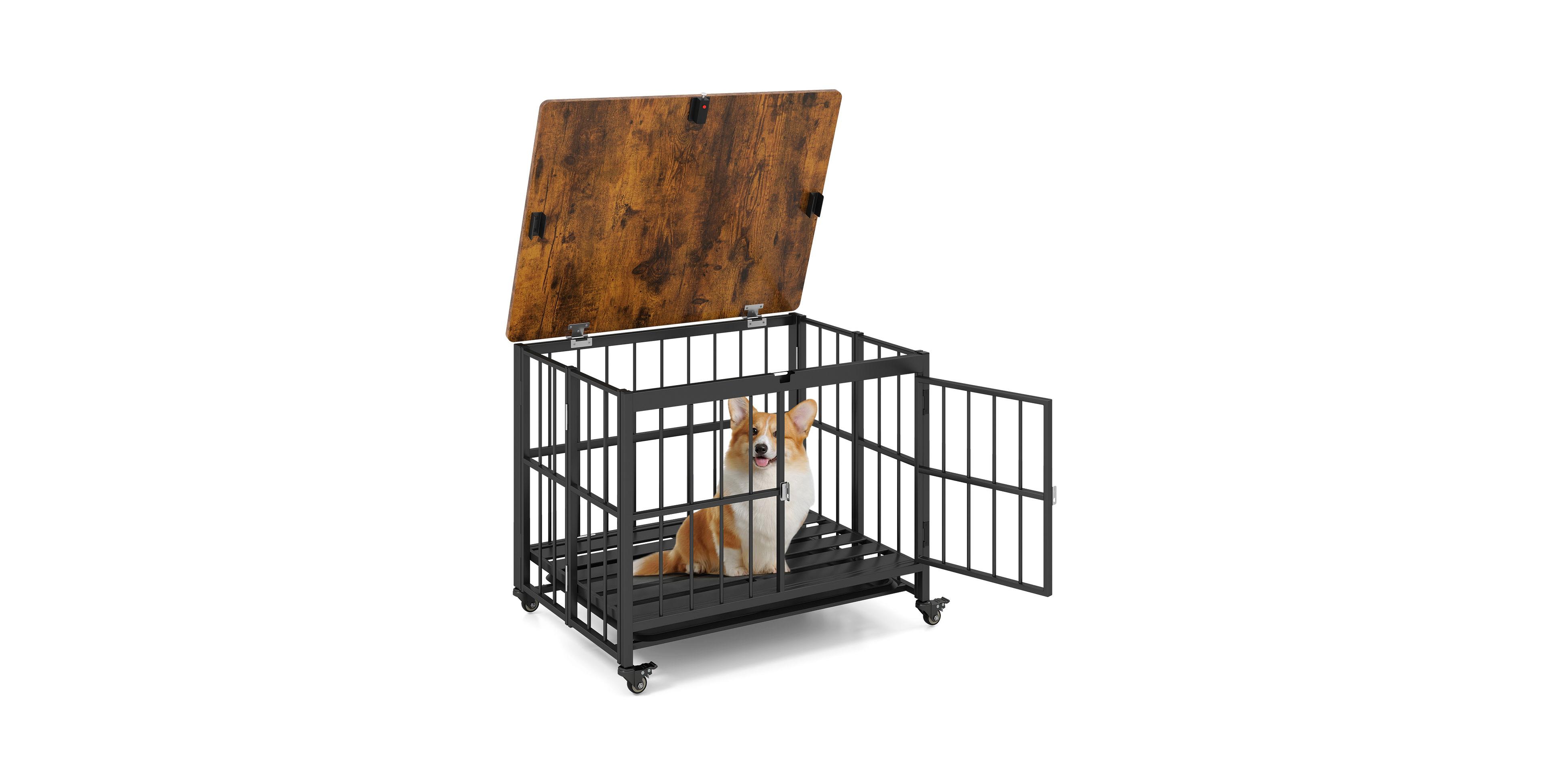 Cozito Foldable Dog Crate Furniture Small with Removable Tray and Lockable Door