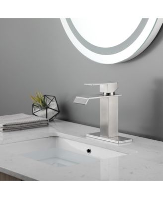 Waterfall Spout Bathroom Sink Single Handle Faucet with Pop-Up Drain