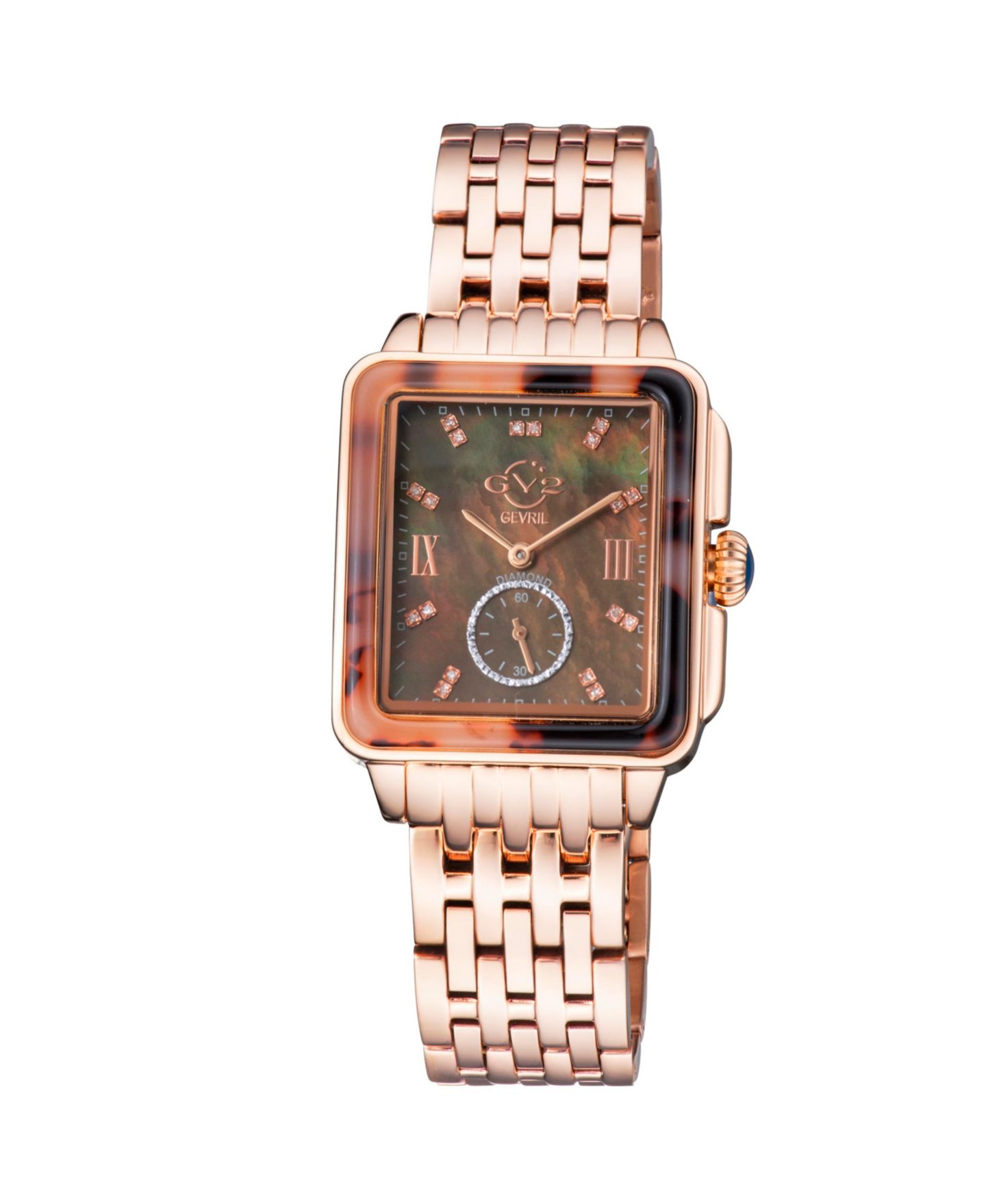 Женские часы GV2 by Gevril Bari Tortoise Swiss Quartz Diamond IP Stainless Steel Bracelet Watch — фото 1