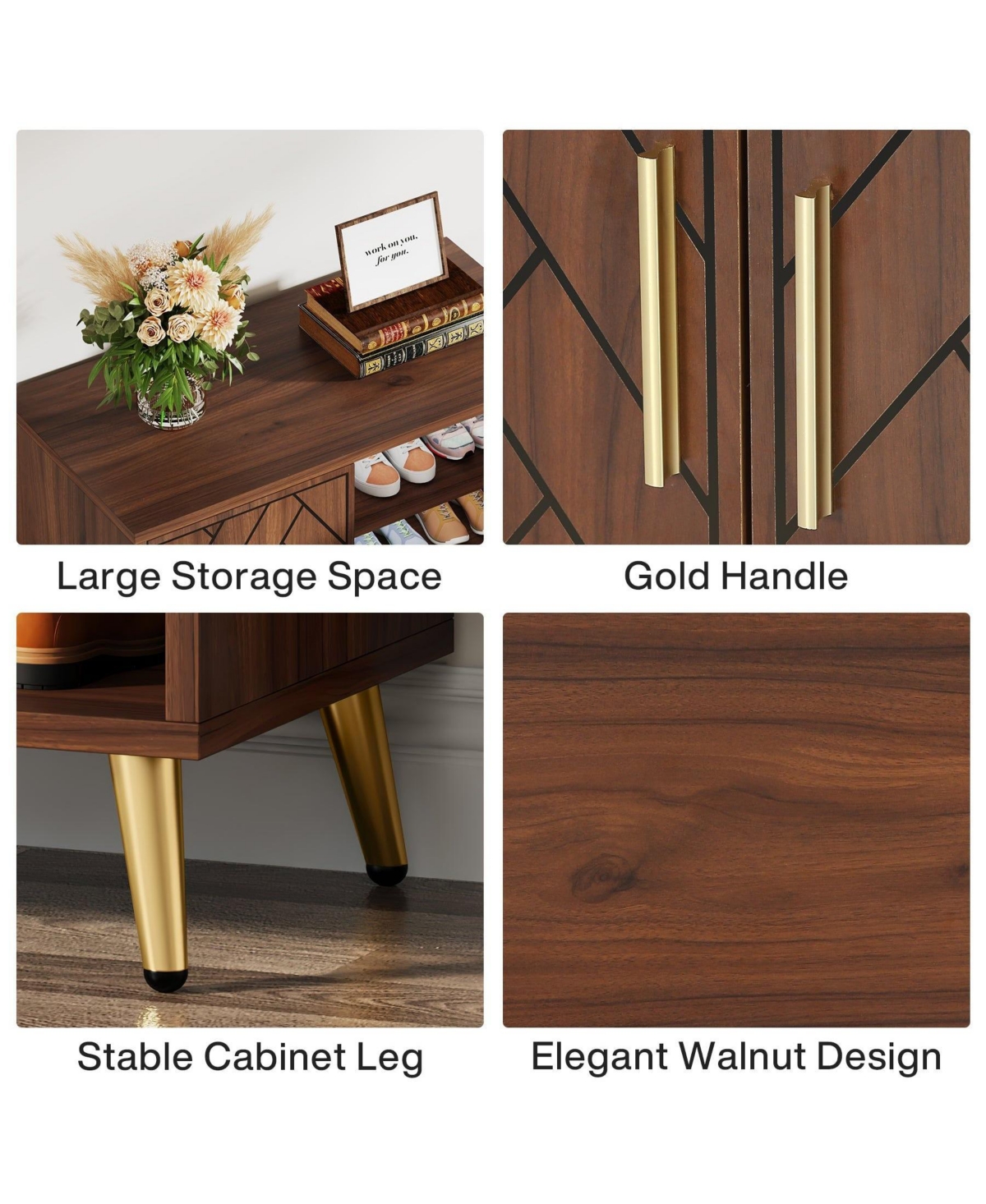 Slickblue Wooden Shoe Cabinet with 6 Tier Adjustable Storage Shelves