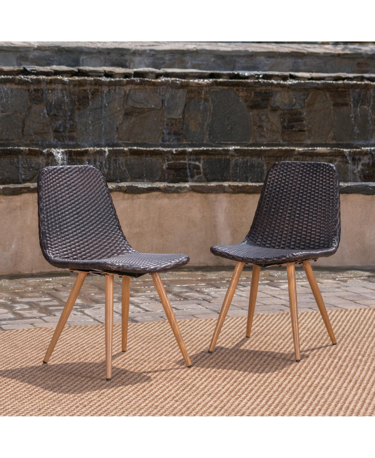 Clihome Rattan Dining Chairs Outdoor Patio Chairs with Metal Frame
