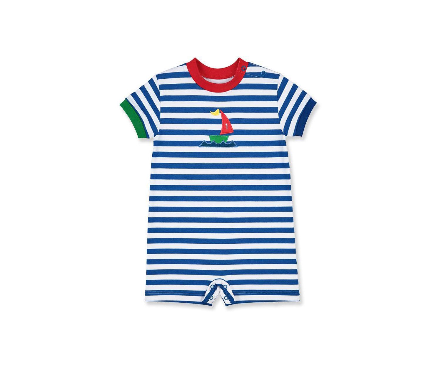 Baby Boy Stripe Knit Shortall With Sailboat
