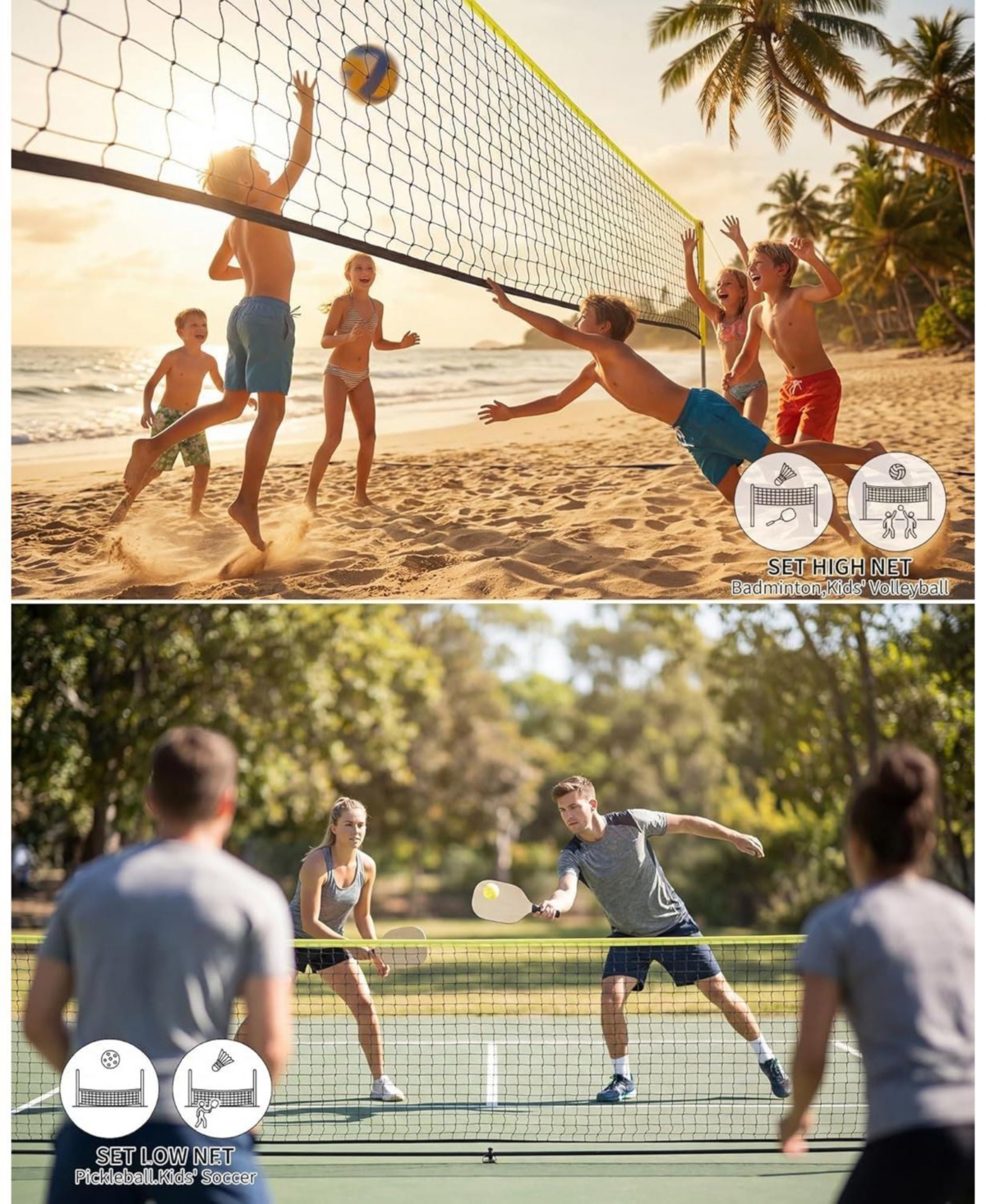 Xo 16.7ft 2-in-1 Badminton and Pickleball Net Set, Adjustable Portable Indoor Outdoor Game Set with Paddles, Rackets, Balls and Carry Bag for Backyard