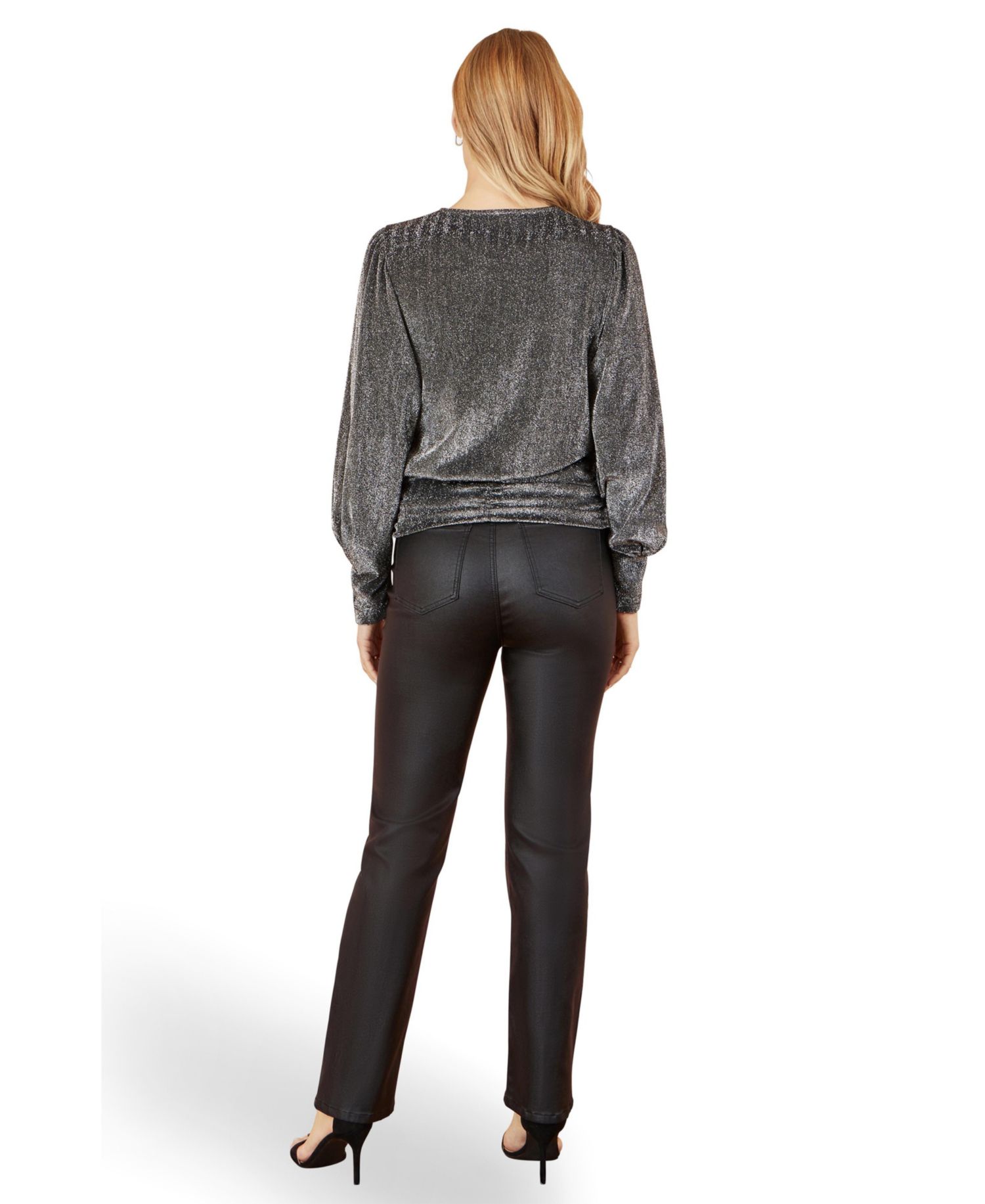 Women's Metallic Stretch Ruched Hem Top