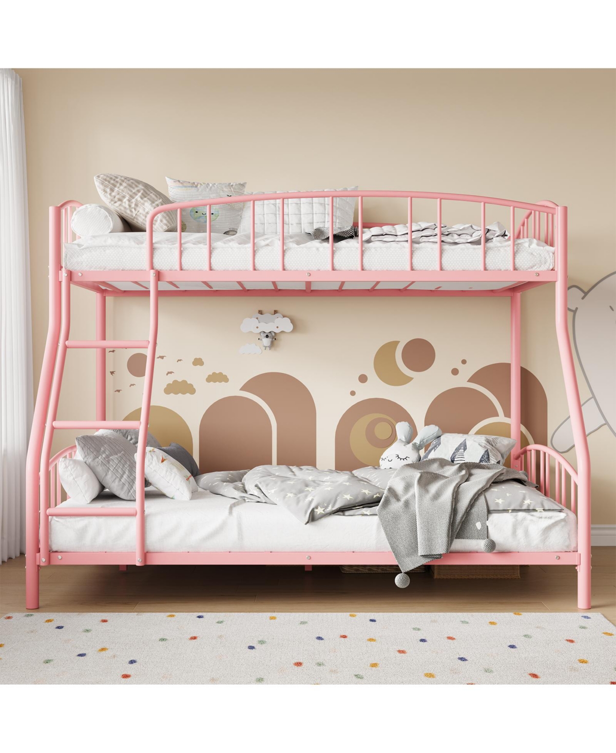 homfan Heavy Duty Twin Over Full Metal Bunk Bed - Space-Saving Steel Frame, Arched Guardrail, Sturdy Slats, Ladder, Noise-Free