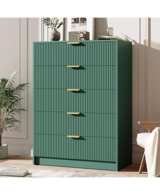 5-Drawer Fluted Dresser Chest with Metal Handles, Modern Vertical Storage Organizer for Bedroom, Entryway or Living Room