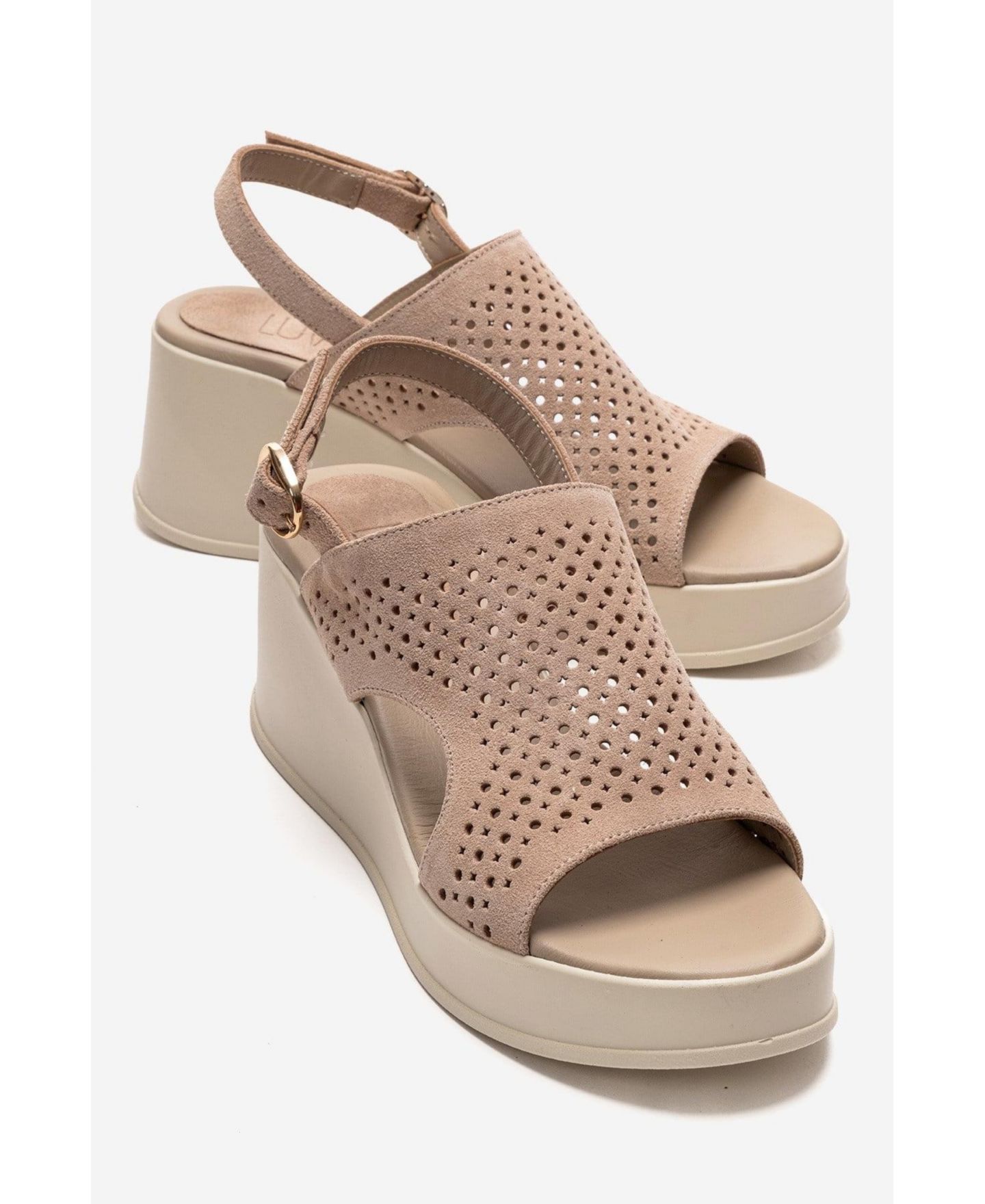 Женские сандалии Forever & Always Shoes Jadira Leather Wedge Sandal, цвет: Бежевый замшевый — фото 4