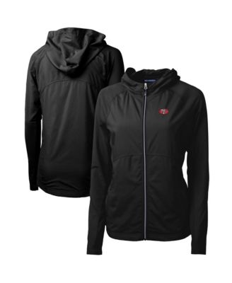 Women's Black San Francisco 49ers Throwback Logo Adapt Eco Knit Hybrid Full-Zip Hoodie