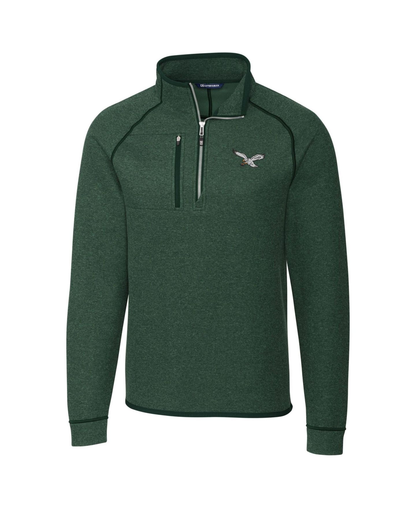 Мужская куртка Cutter & Buck Heather Green Philadelphia Eagles Mainsail Sweater-Knit Half-Zip Pullover — фото 2