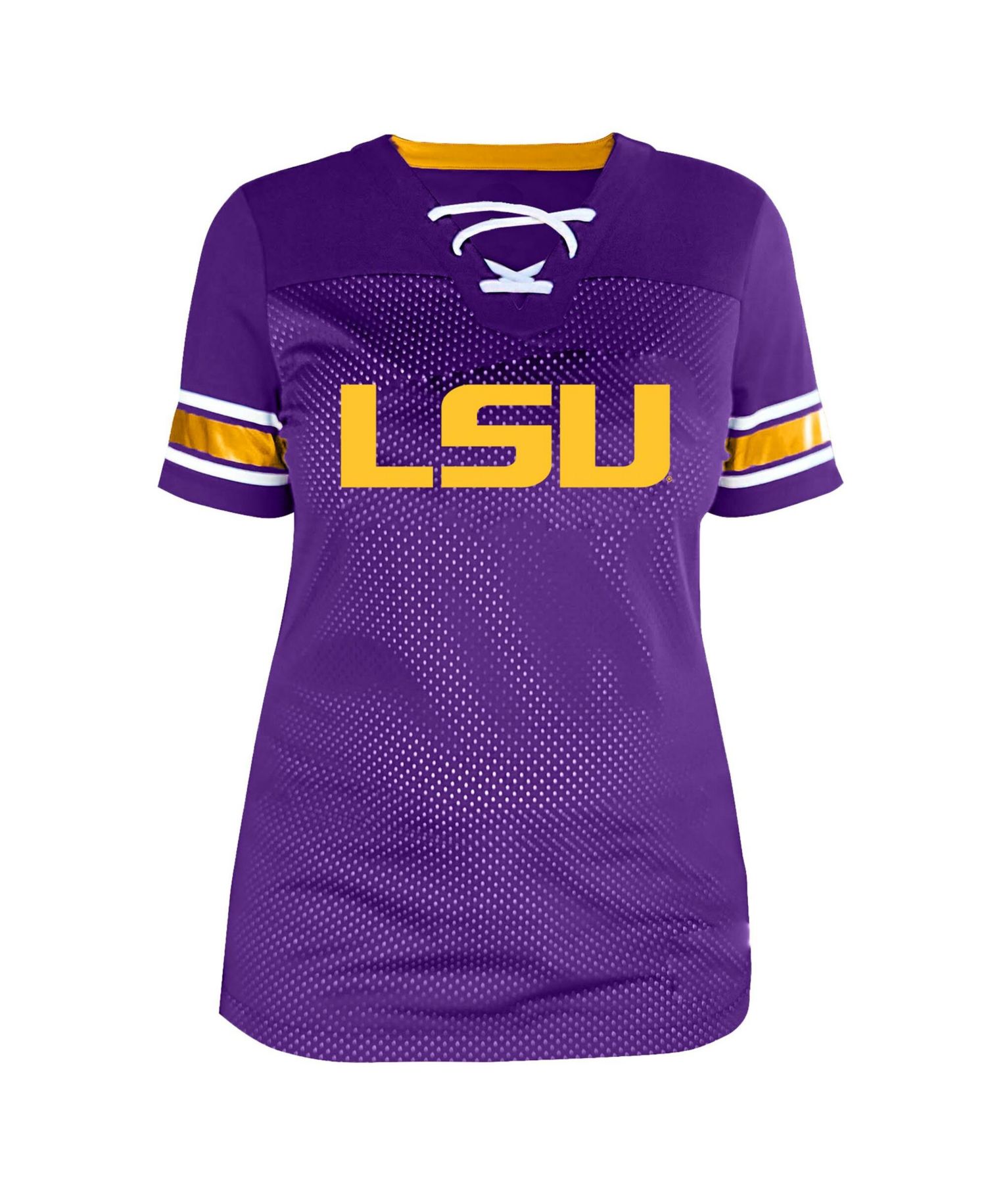 Women's Purple LSU Tigers Plus Size Mesh Overlay Lace-Up Jersey T-Shirt