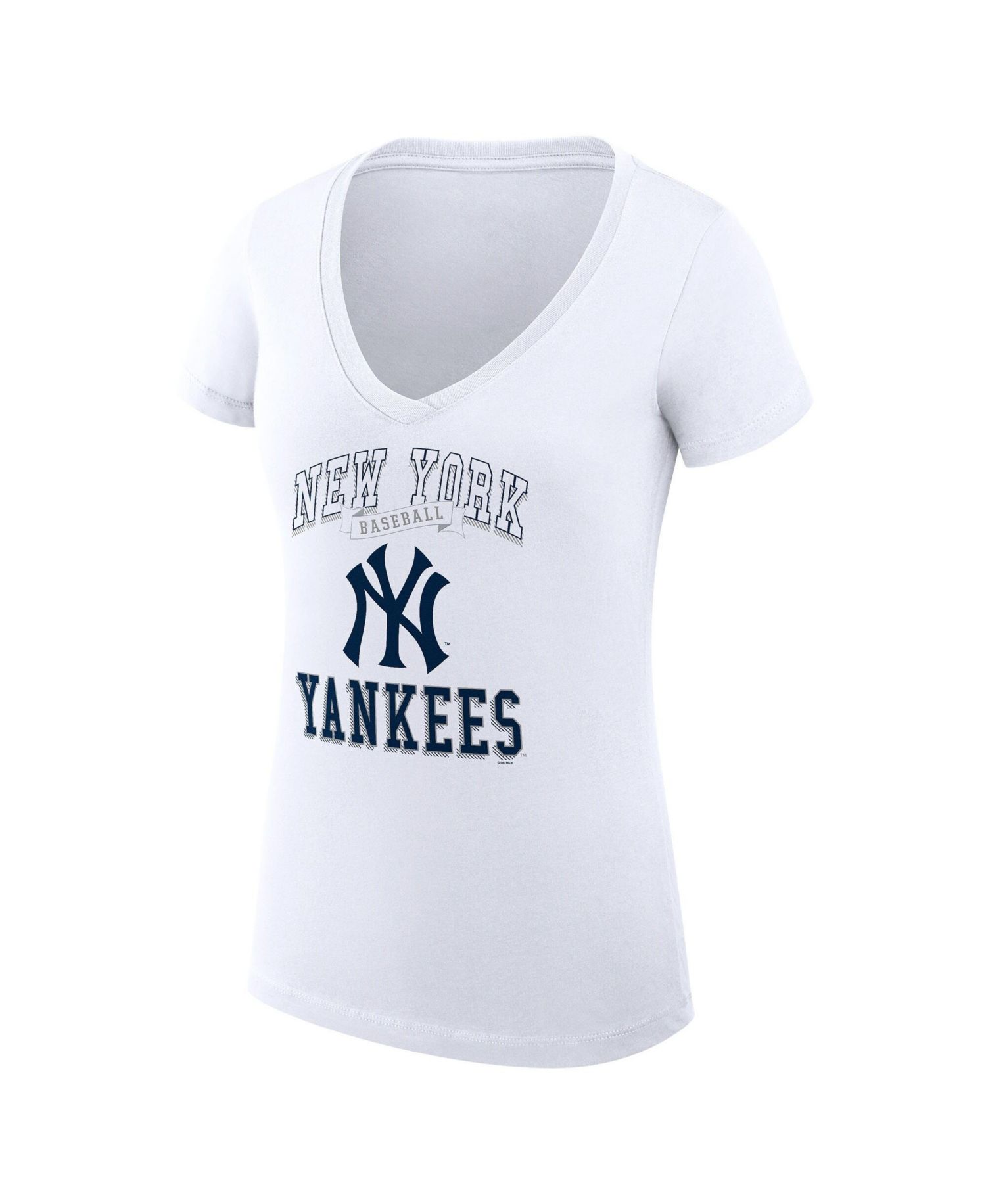 Women's White New York Yankees Super-Slim Fit Lightweight Team Logo Graphic V-Neck T-Shirt