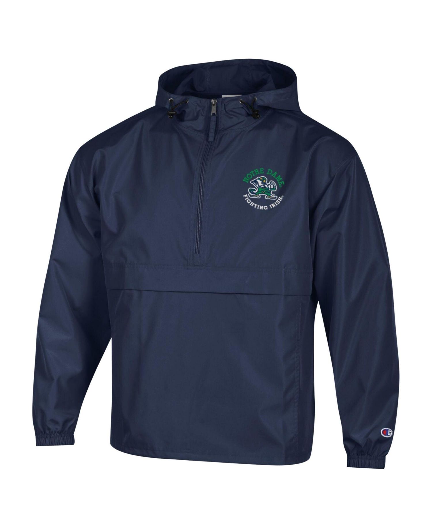 Men's Navy Notre Dame Fighting Irish Packable Hooded Windbreaker Half-Zip Jacket