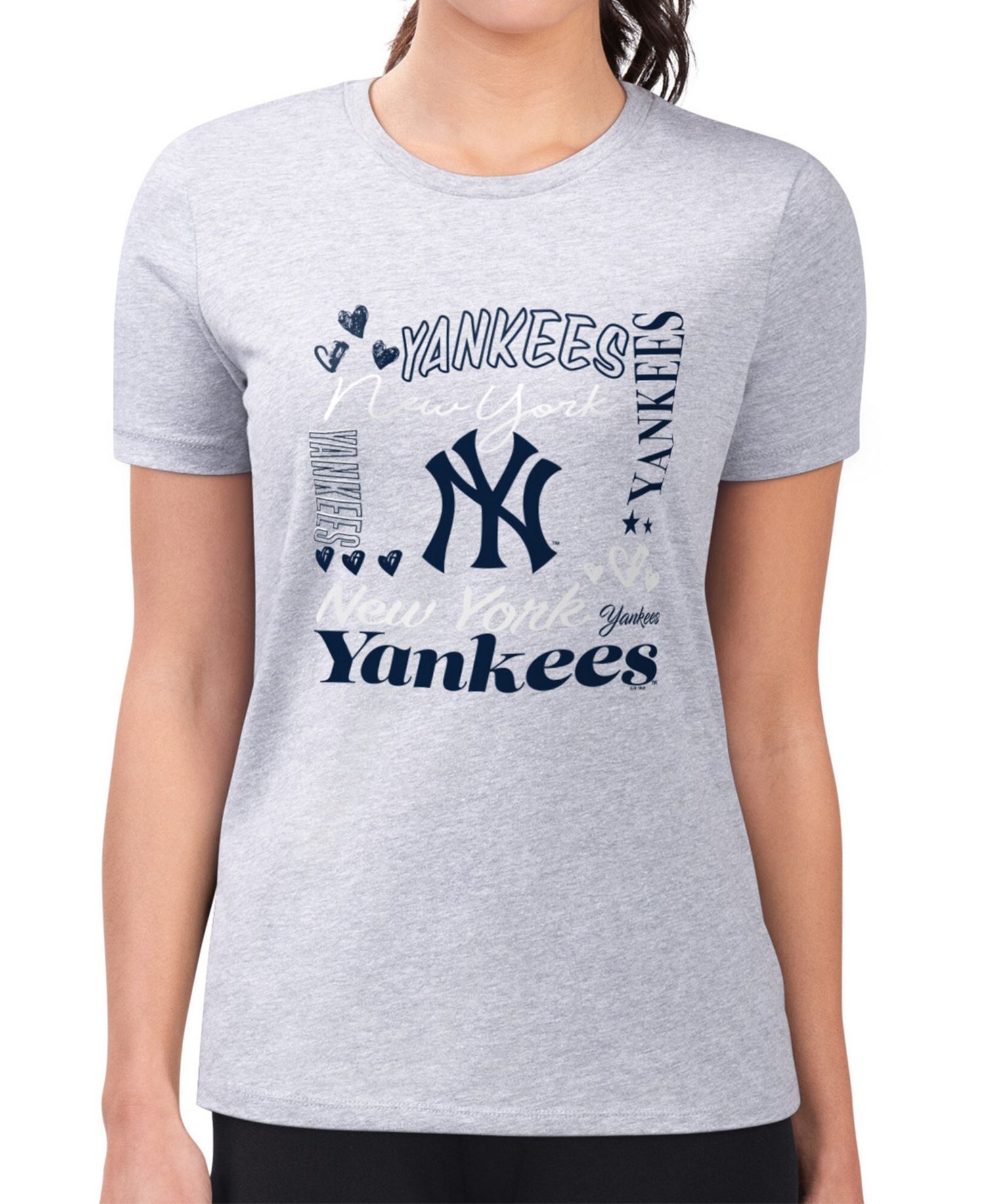 Women's Heather Gray New York Yankees Super-Slim Fit Lightweight Collage Team Graphic Crew Neck T-Shirt