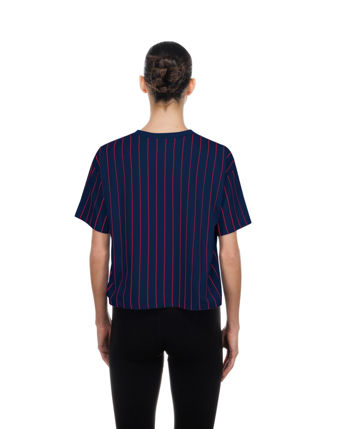 New Era Women's Navy Boston Red Sox Throwback Meshback Pinstripe Boxy T-Shirt