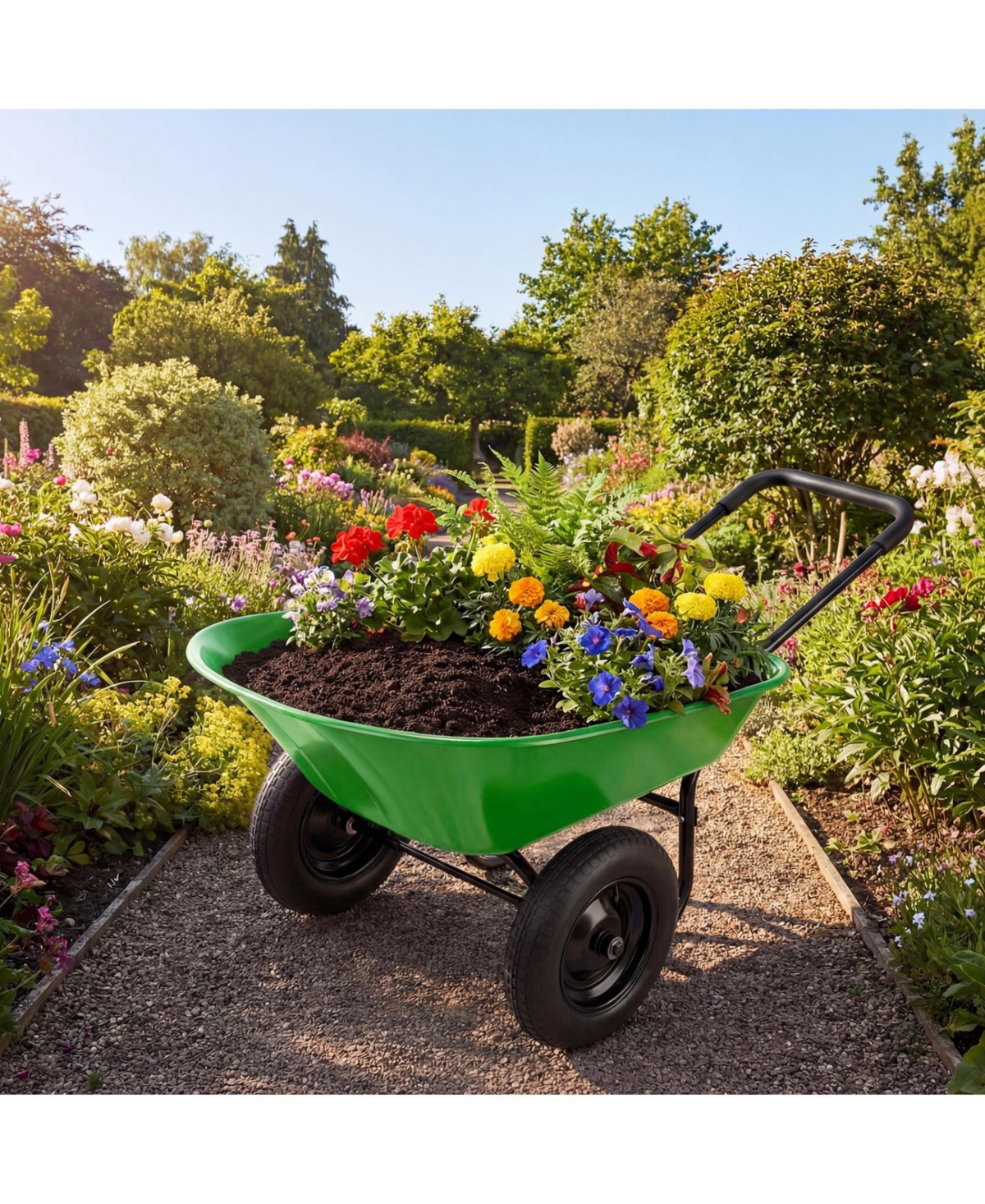 2-Tire Wheelbarrow Garden Cart Heavy-Duty Utility Dolly for Landscaping & Yard Work