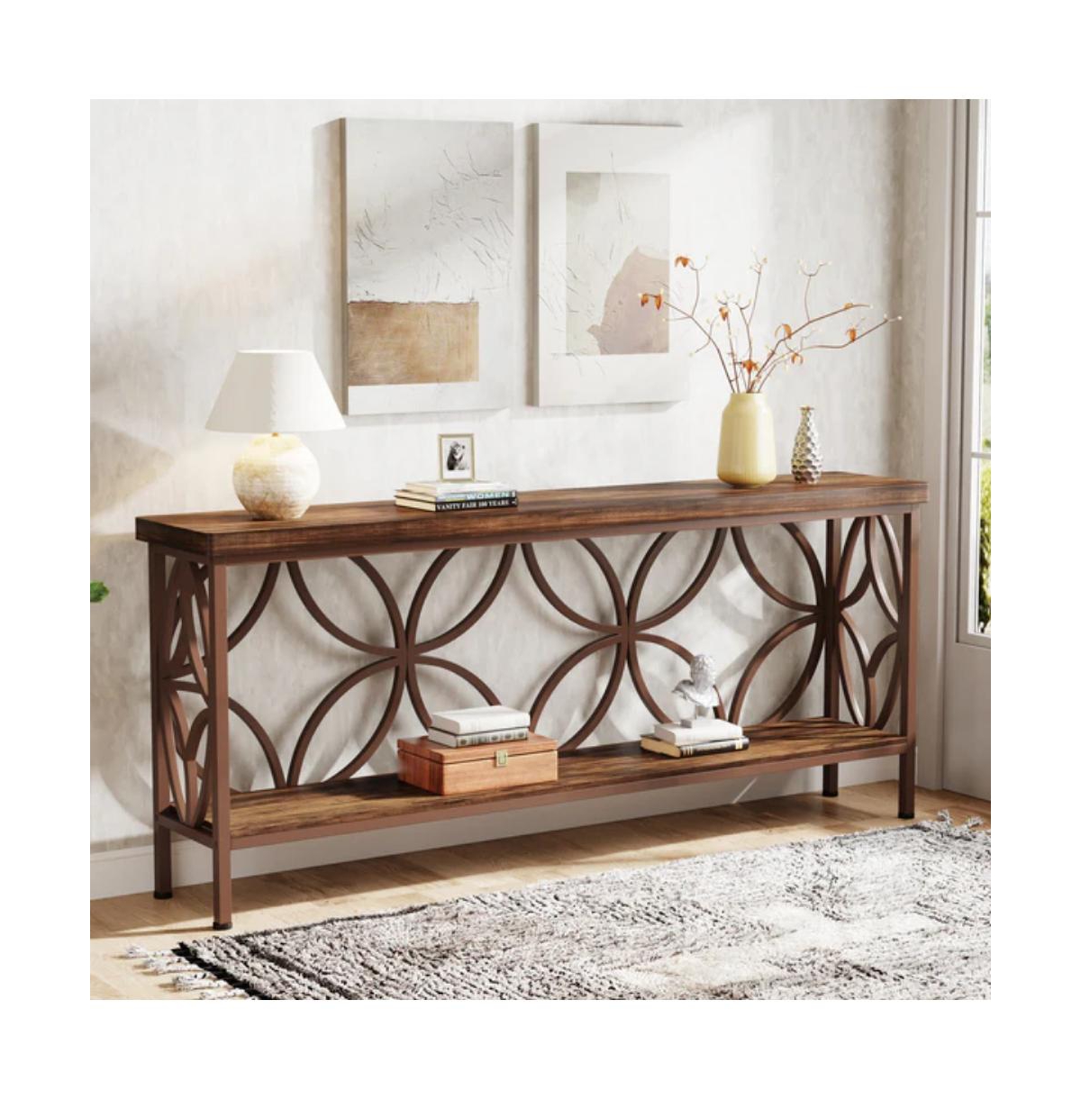Slickblue 2-Tier Console Sofa Table with Industrial Design for Entryway and Living Room