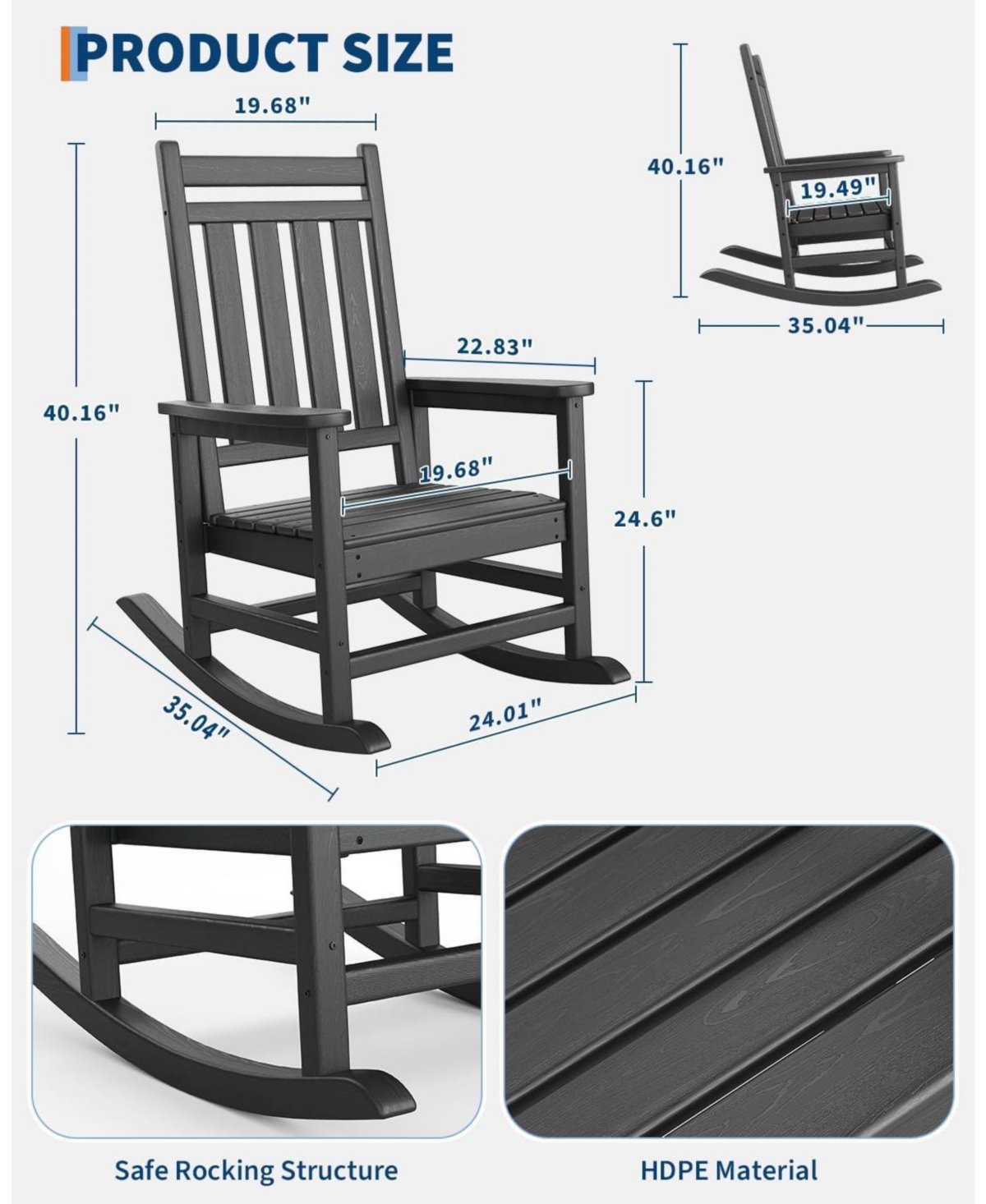 gaomon Set of 4 Poly Lumber Rocking Chair Outdoor - Hdpe High Back Porch Rocker Chairs for Adults