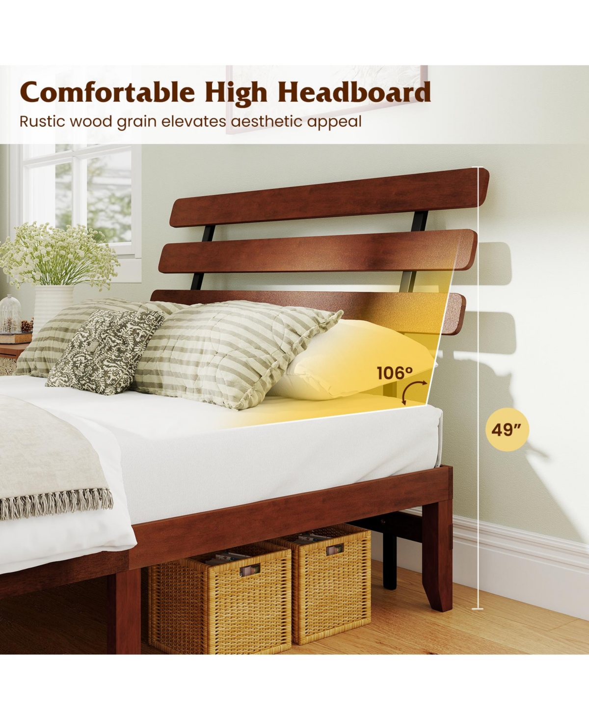 Slickblue Stylish Wooden Bed Frame with Retro Headboard