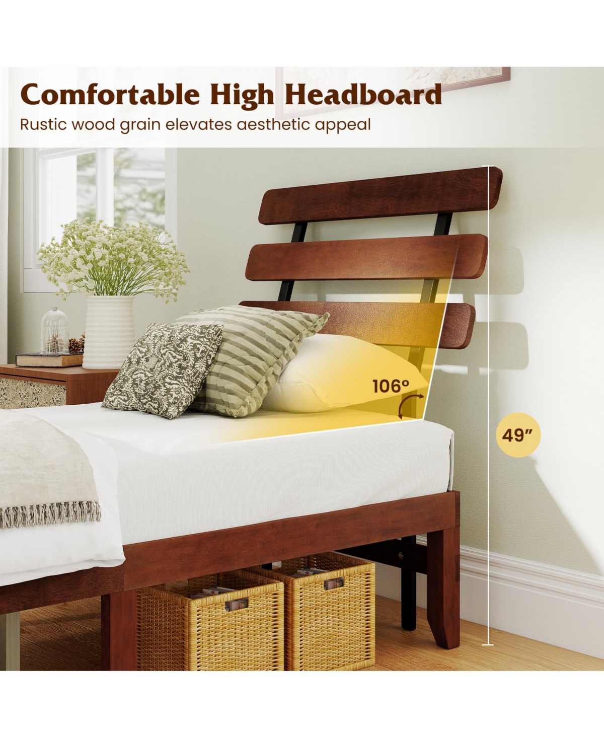 Slickblue Stylish Wooden Bed Frame with Retro Headboard