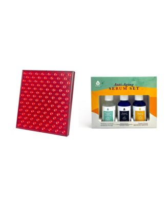 LED Light Therapy Panel and Anti Aging Serum Set Vitamin C, Retinol, and Hyaluronic Acid