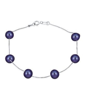 Tin Cup Style 8MM Freshwater Cultured Pearl Station Bracelet Gold Plated .925 Sterling Silver 7 - 8 Inch