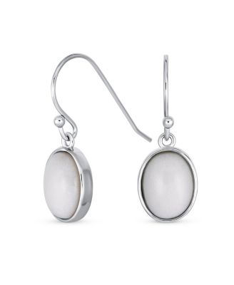 Classic Elegant Natural Stone Bezel Set Oval Cabochon Drop Earrings Gold Plated Sterling Silver Wire Fish Hook