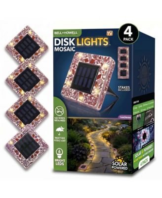 Mosaic Square Disk Lights Solar Powered 6 LED Weather Resistance Path Lights 4-Piece