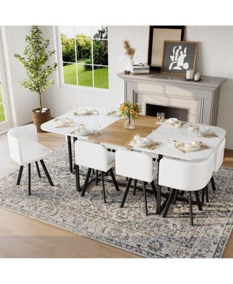 9 Piece Square Faux Marble Dining Set with 8 Faux Leather Chairs