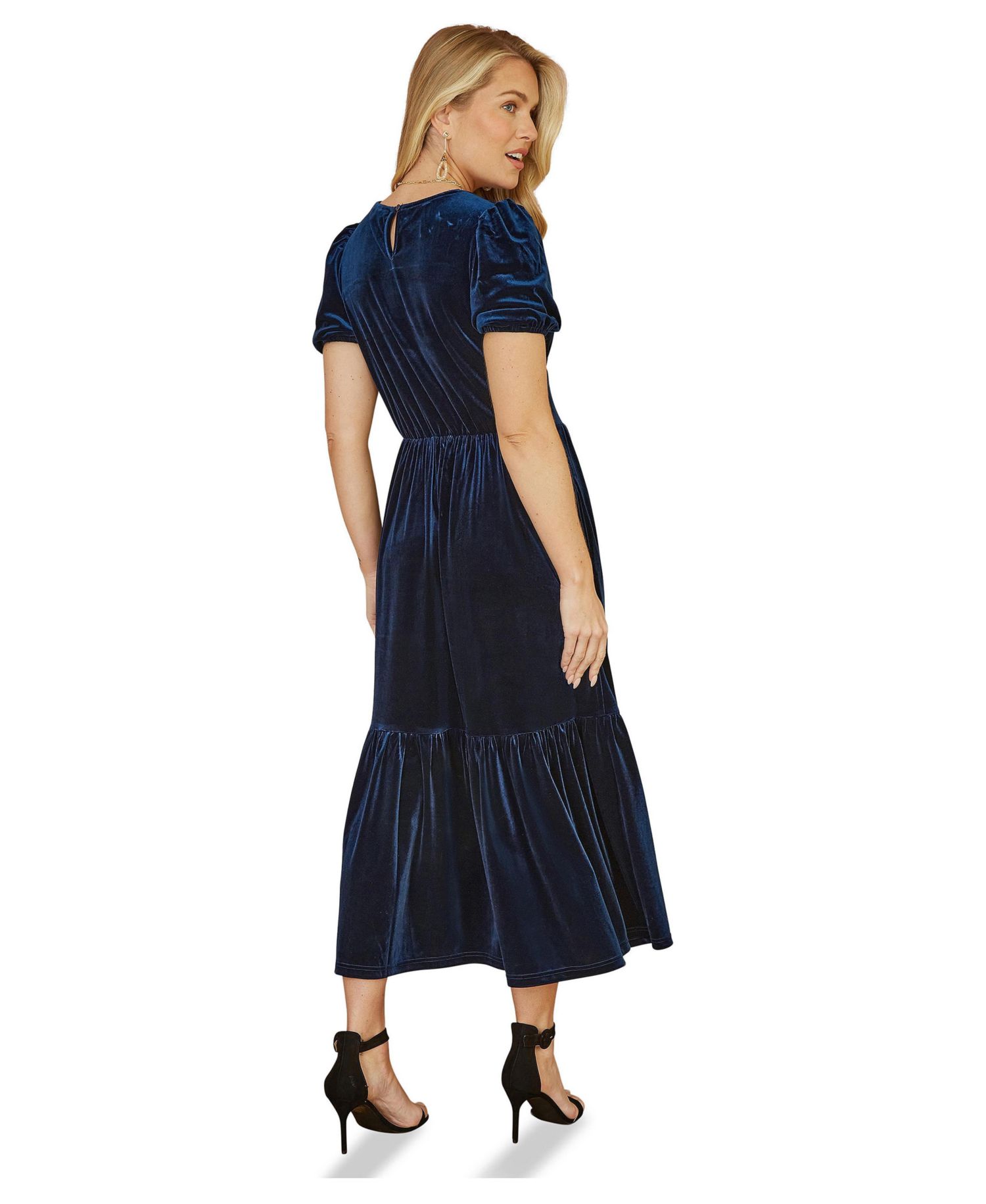 Women's Velvet V-Neck Midi Dress