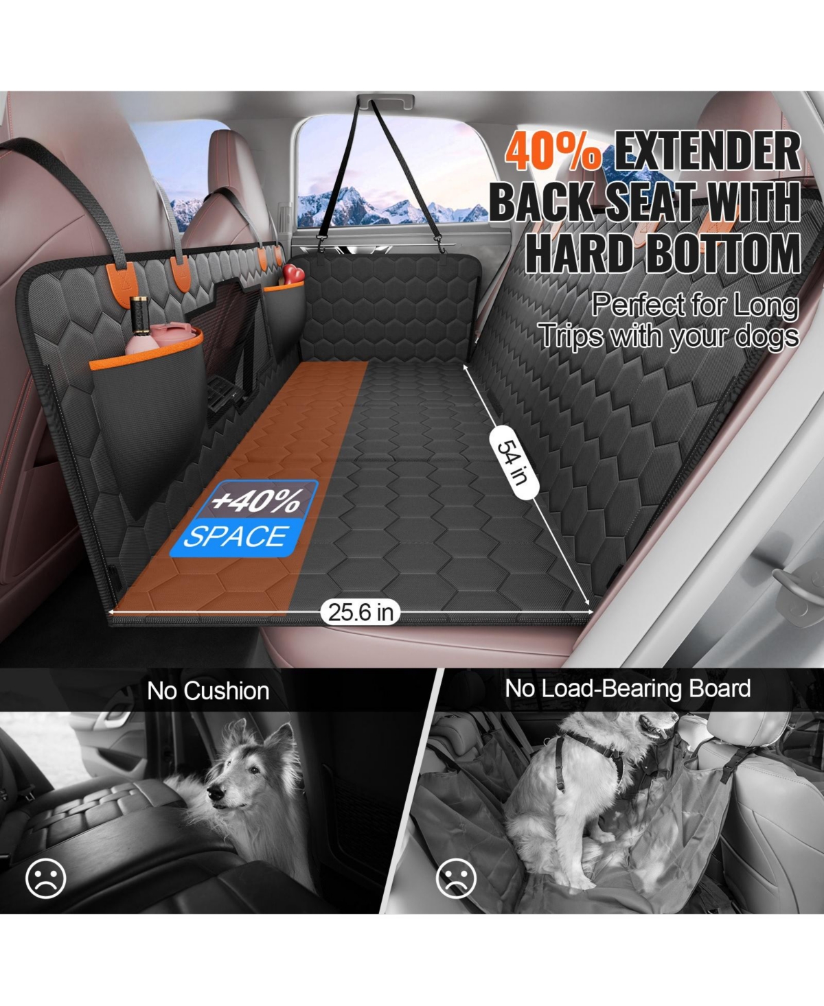 Cozito Dog Back Seat Extender, 54 x 25.6 in Car Seat Cover with Mesh Window and Storage Pockets