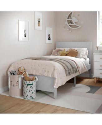 Platform Bed Frame with Chevron Headboard and Footboard and Wood Slat Foundation
