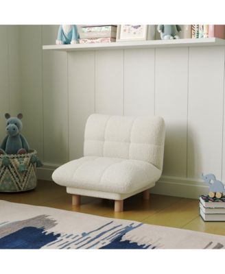 Upholstered Cushioned Kids Chair with Tufted Seat and Back, Wood Legs