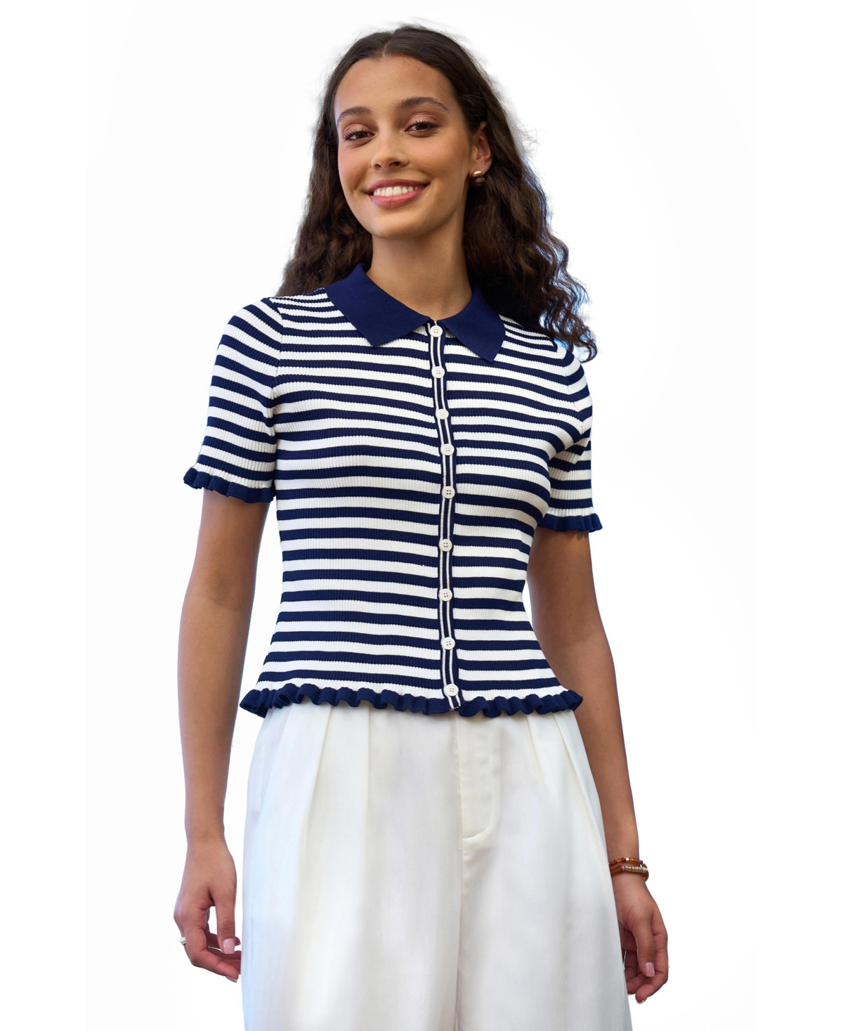 Yumi Women's Nautical Striped Knitted Top
