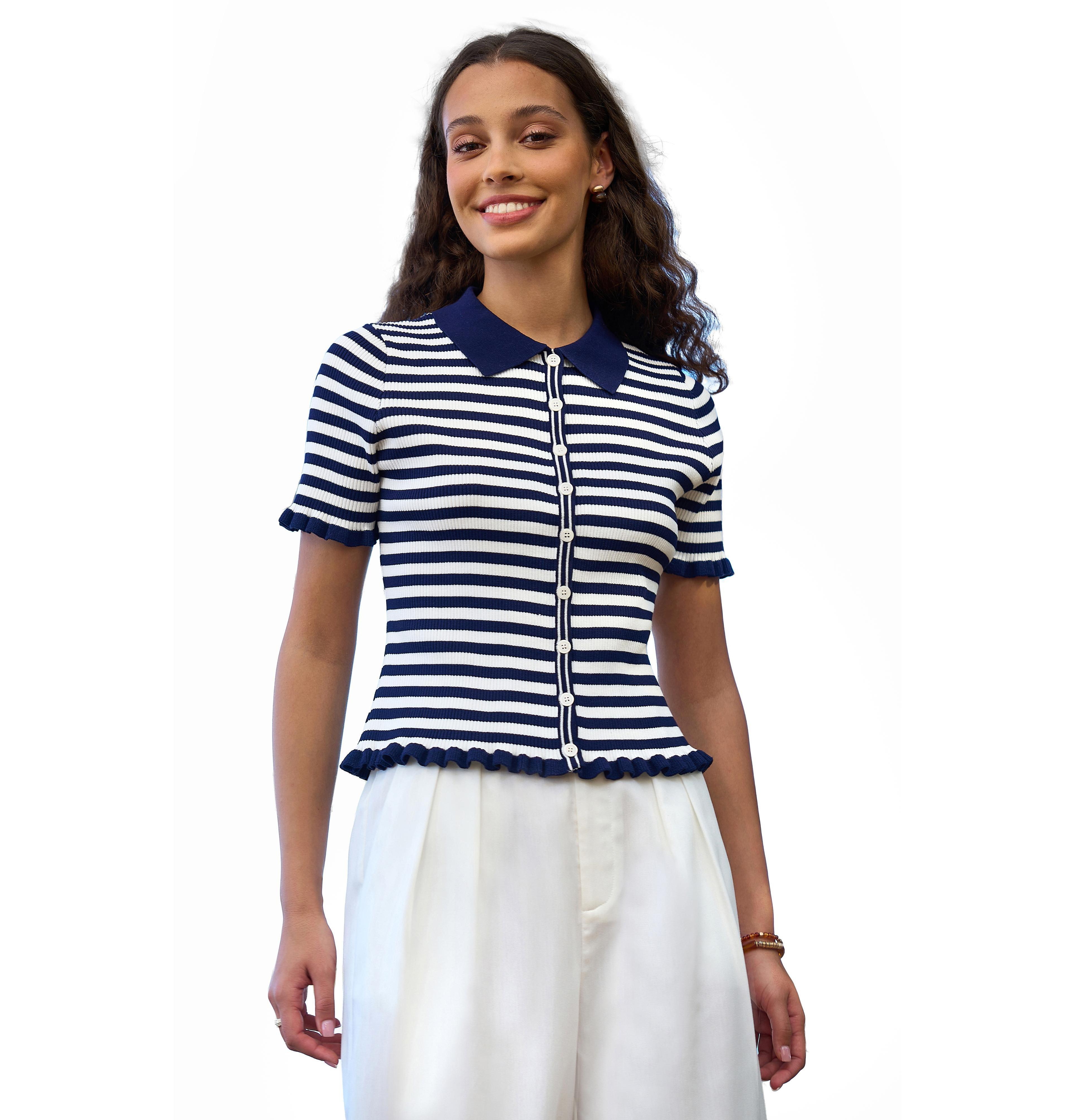 Yumi Women's Nautical Striped Knitted Top