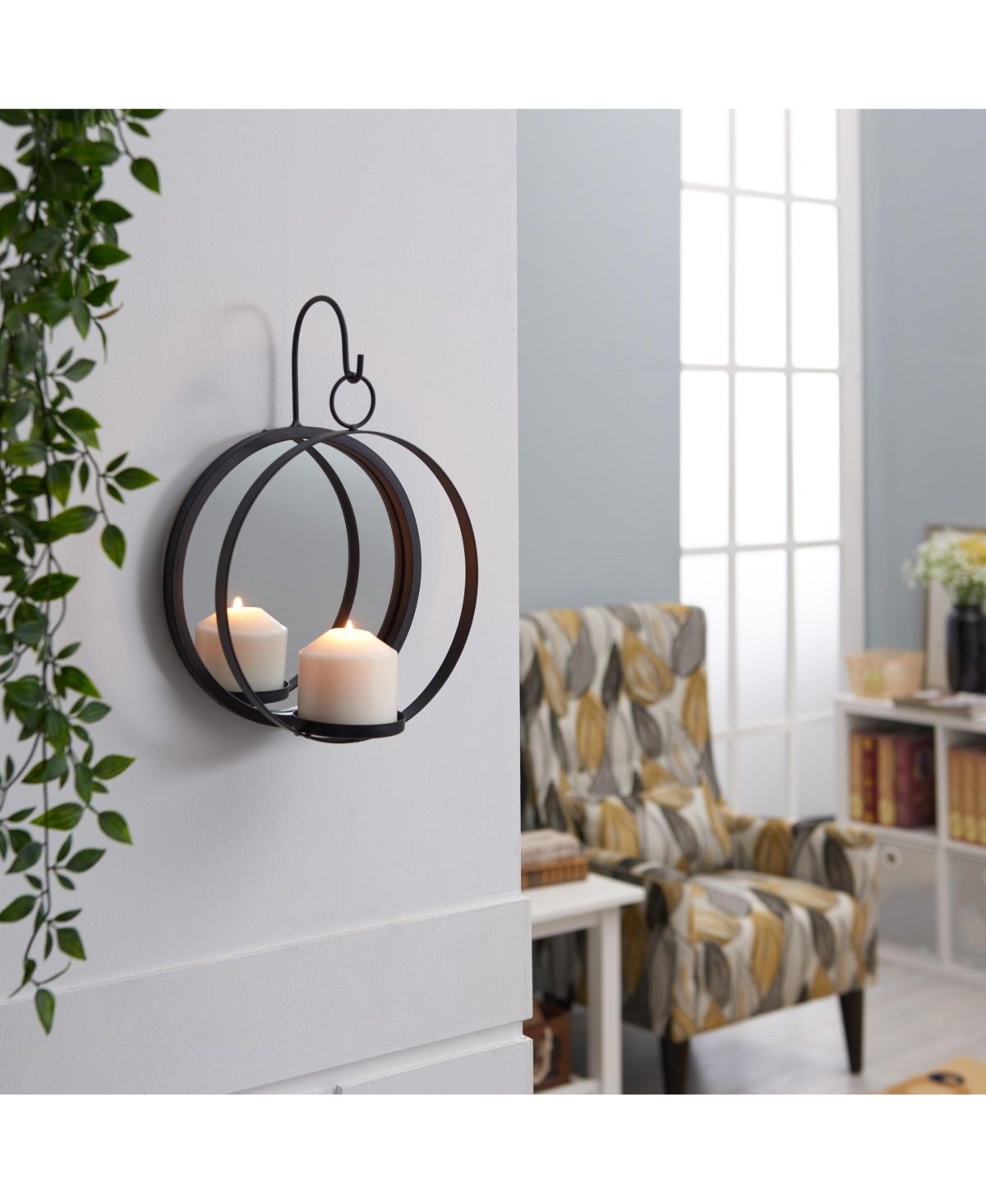 Danya B. Round Iron Pillar Candle Sconce with Mirror